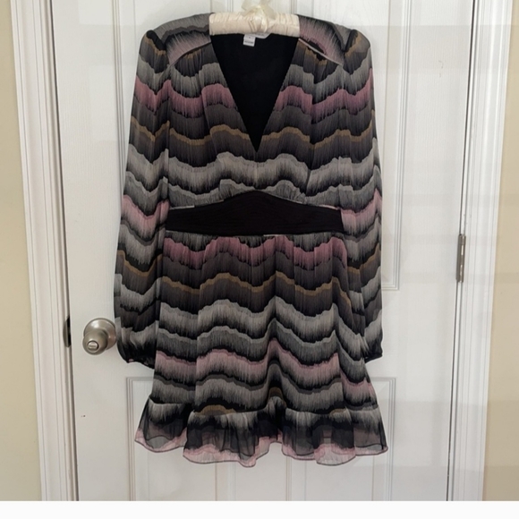 Multi- colored silk overlay printed v-neck dress - Picture 4 of 11